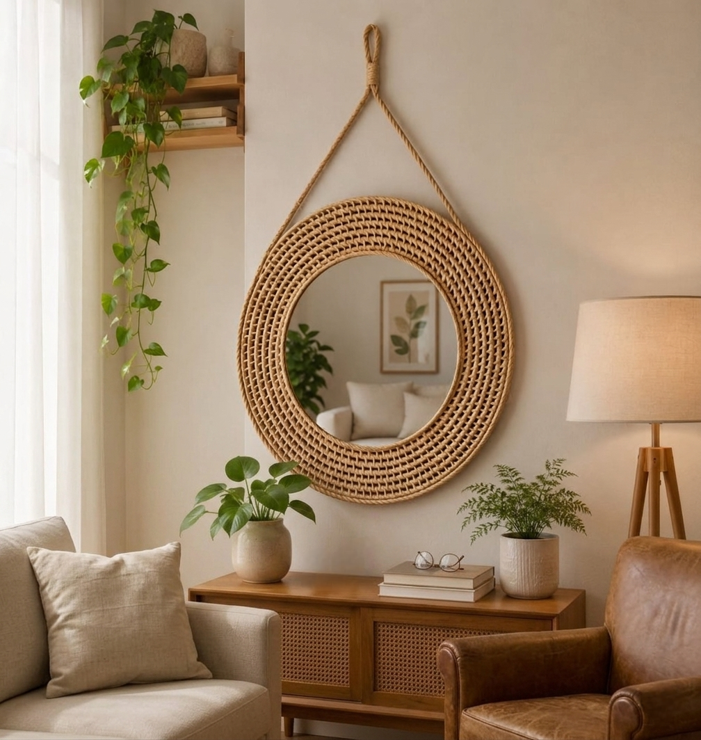 Espelho Decorativo em Palha de Carnaúba 60 cm