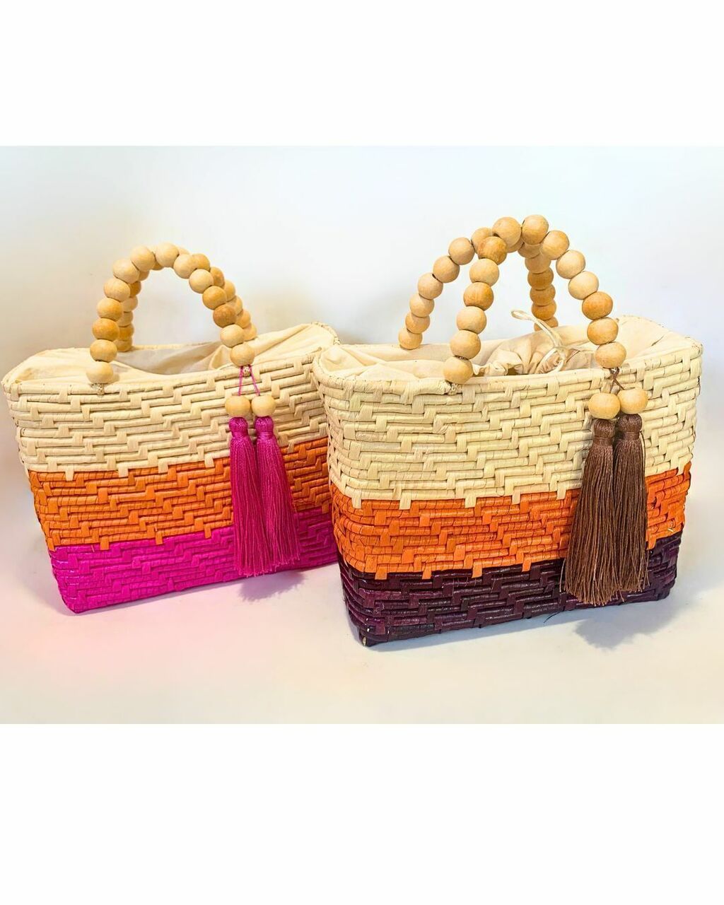 Bolsa De Palha Artesanal Bicolor Praia