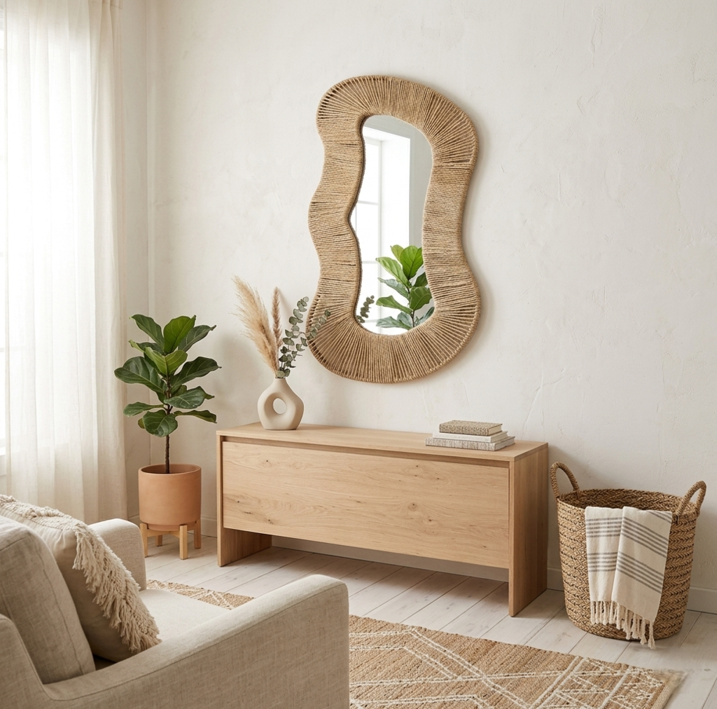 Espelho Orgânico Decorativo Fibra da Palha