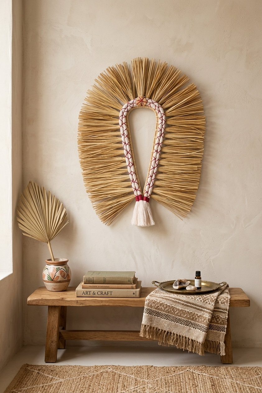 Cocar Decorativo de Parede Artesanal Detalhe Têxtil