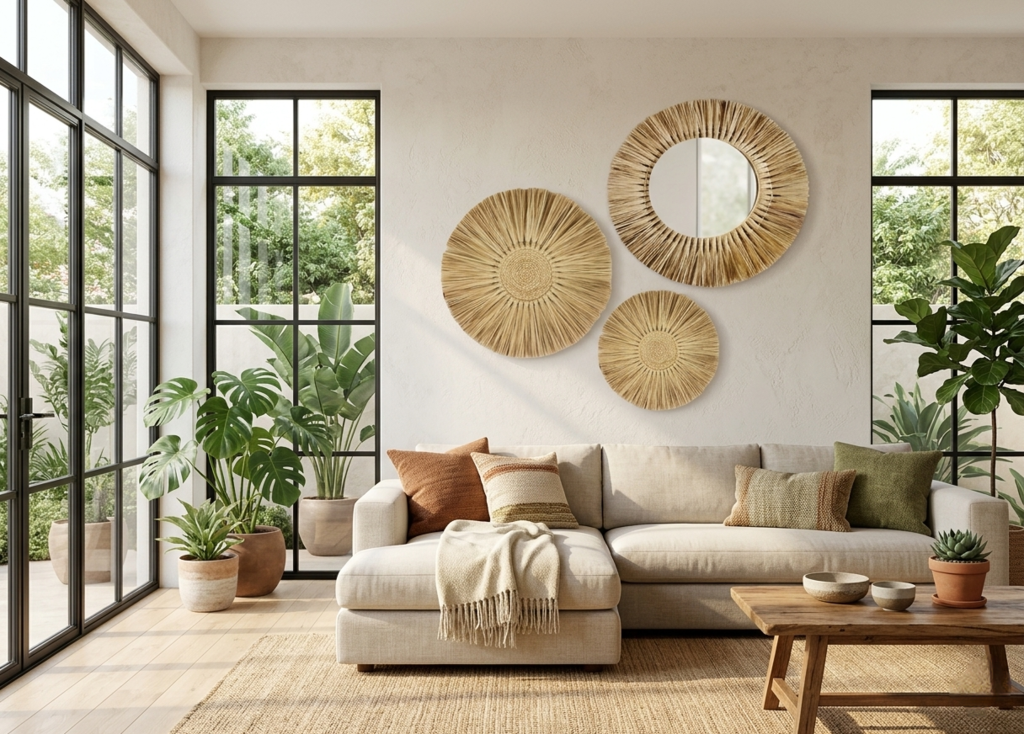 Trio de Mandalas com Espelho Decorativo Boho