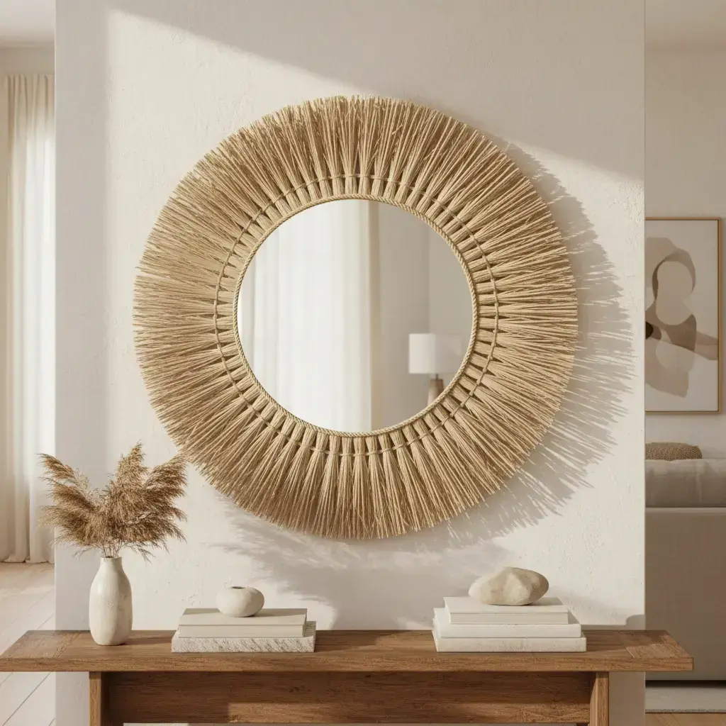 Espelho Decorativo Mandala Palha